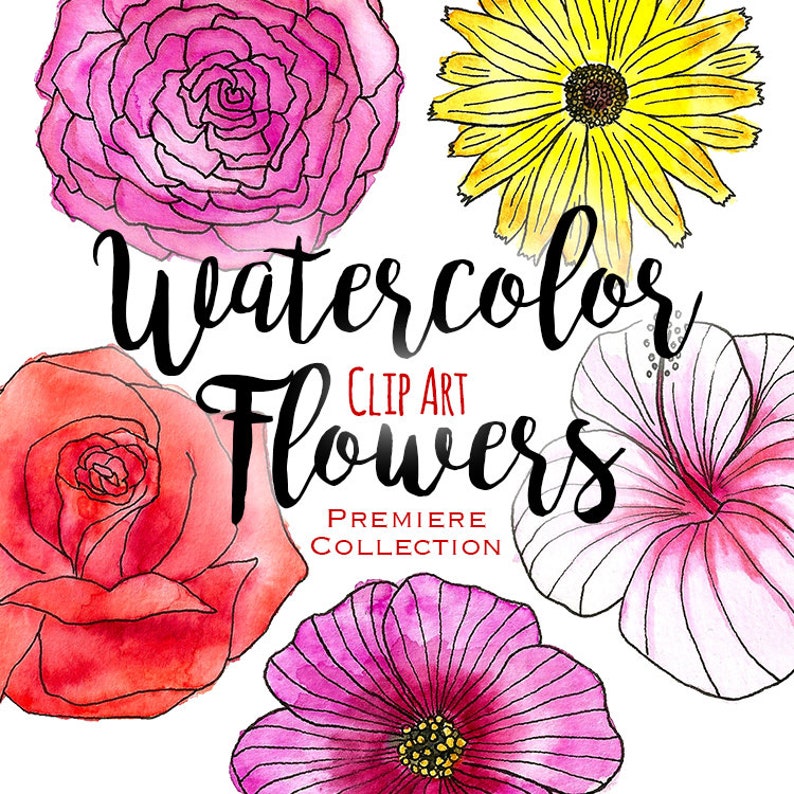 Watercolor Floral Clip Art Commercial Use Watercolor Flower Etsy