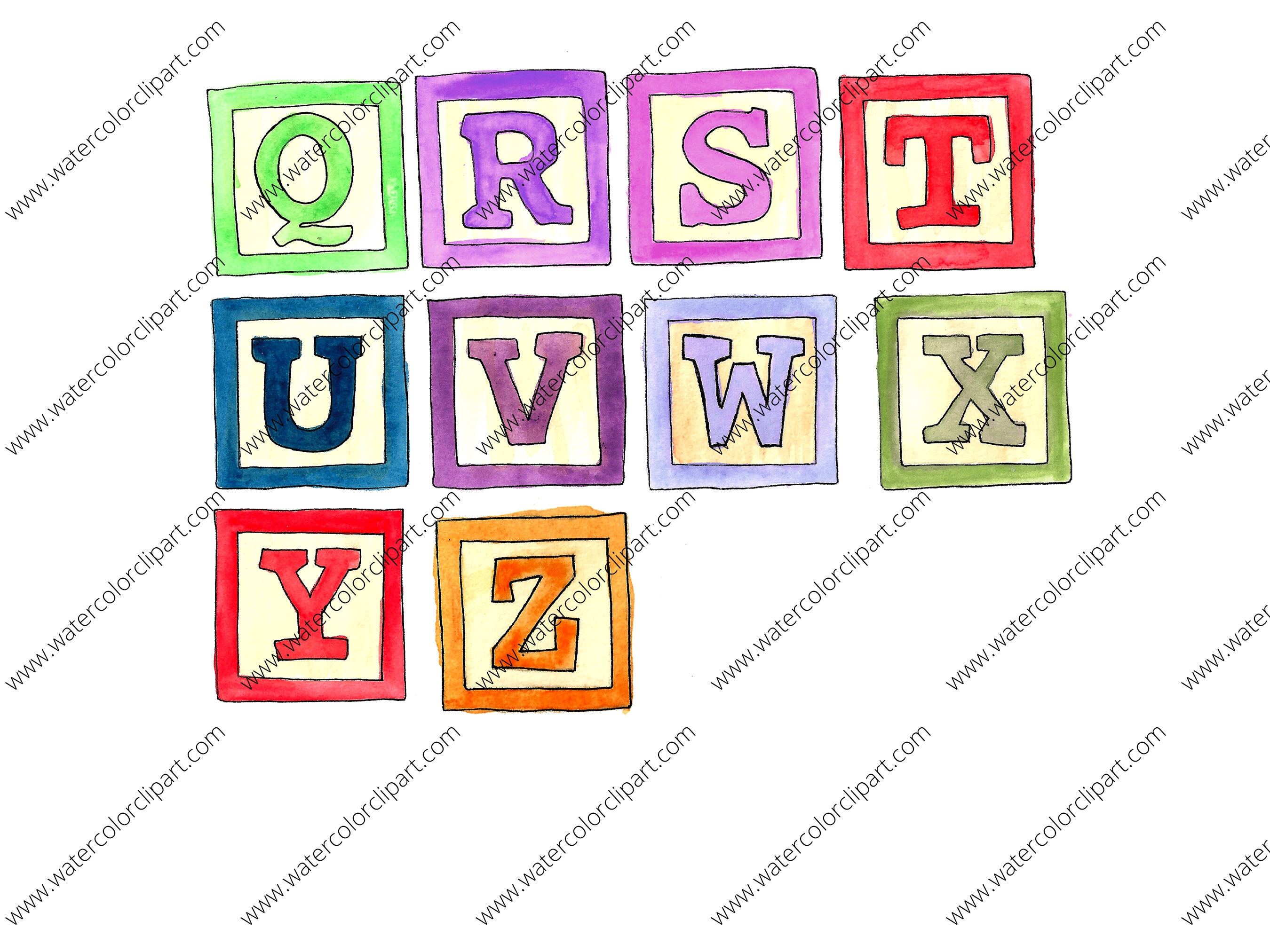 Toy Block Letters Clip Art, Rainbow Watercolor Letters, INSTANT ...
