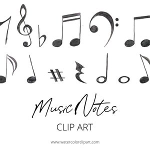 Watercolor Music Notes Clip Art, INSTANT DOWNLOAD, Hand Painted Clip Art, Musical Clip Art, Music Scrapbook, Bass Clef, Treble Clef, Notes