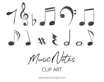 Watercolor Music Notes Clip Art, INSTANT DOWNLOAD, Hand Painted Clip Art, Musical Clip Art, Music Scrapbook, Bass Clef, Treble Clef, Notes