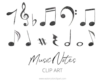Acuarela notas musicales Clip Art, DESCARGA INSTANTE, Clip Art pintado a mano, Clip Art musical, álbum de recortes de música, clave de fa, clave de sol, notas