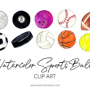Acuarela, deportes, pelotas, equipo, super bowl, atlético, educación física, educación física, día del padre, niño, tarjeta de cumpleaños, álbum de recortes, elementos de diseño, ClipArt