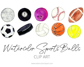 Watercolor Sports Balls Equipment Super Bowl Athletic Physical Education PE Father's Day Boy Birthday Card Scrapbook Design Elements ClipArt