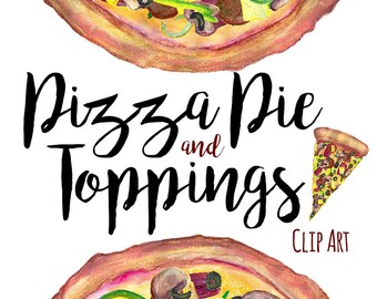 Anpassbare Pizza Clip Art, Aquarell Clip Art, SOFORTIGER DOWNLOAD, Pizza Kunst, Pizzastück, Ganze Pizza, Pizzabelege, Pizza Party