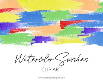 UPDATED Watercolor Swishes Clip Art, Brush Stroke Clip Art, Rainbow Watercolor Brush Stroke, Paint Splash, Rainbow Splotch Clipart PNG