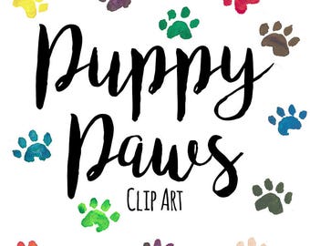 Hand Painted Puppy Dog Paw Print Clip Art, Watercolor Paw Print, INSTANT DOWNLOAD, Rainbow Watercolor Paws, Multicolor Paw Prints, Dog Print