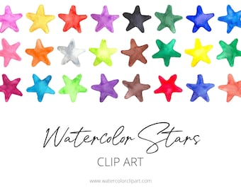 Watercolor Stars Clip Art, Galaxy Clip Art, INSTANT DOWNLOAD, Rainbow Watercolor Star, Painted Stars, Fat Stars, Scrapbooking