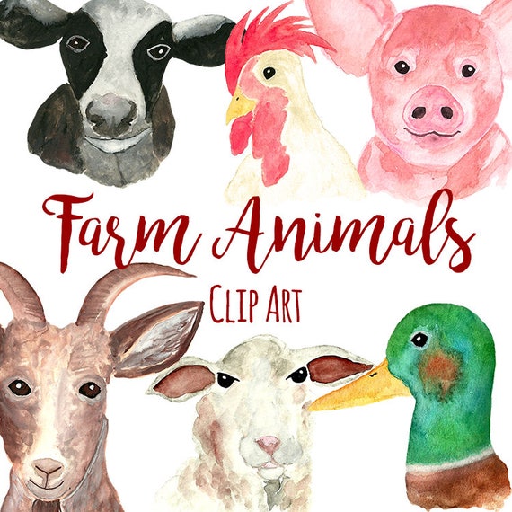 Download Hand Painted Watercolor Farm Animals ClipArt INSTANT | Etsy