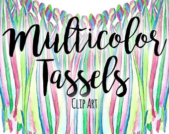 マルチカラーパステルレインボータッセルクリップアート、カスタム招待状クリップアート、デジタルタッセル、タッセル装飾クリップアート、誕生日パーティー装飾クリップアート