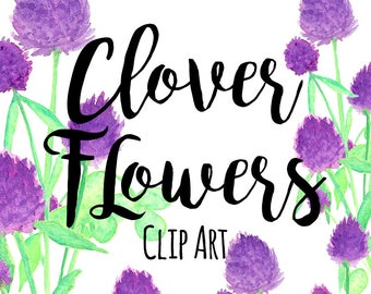 Purple Clover Flowers Clipart, St. Patrick's Day Clip Art, Clovers Clip Art, INSTANT DOWNLOAD, Watercolor Floral Clipart, Spring Clip Art