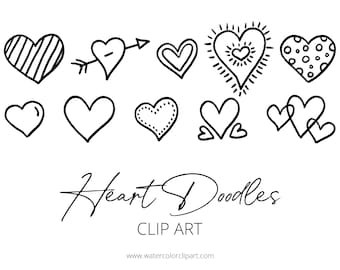 Pen and Ink Doodle Heart Clip Art, Custom Invitations Clip Art, Digital Doodle Heart Clip Art, Black and White Clip Art, Doodle Clip Art