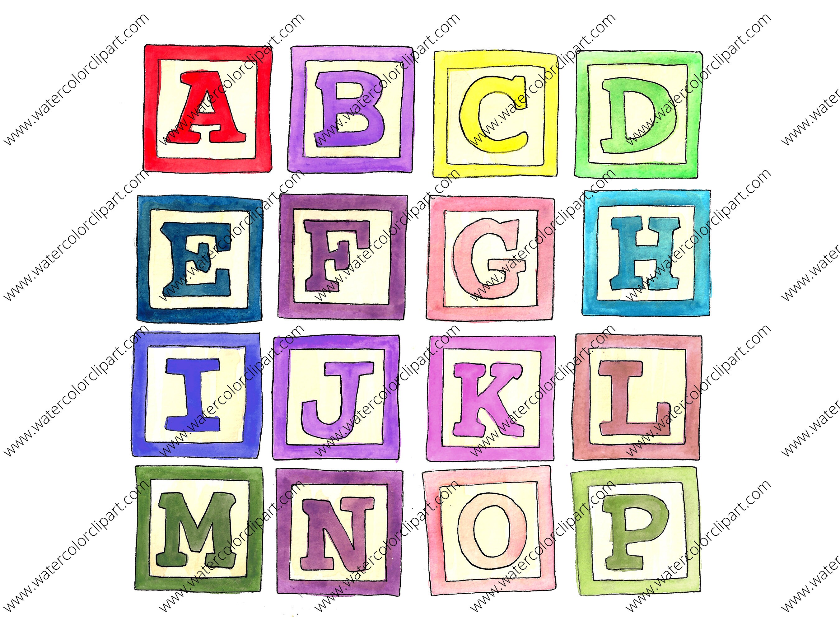 2 Colorblock Letters Toy Block Letters Clip Art, Rainbow Watercolor Letters, INSTANT ...