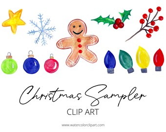 Christmas clipart, watercolor clipart, digital clipart, DIY kit, gingerbread man clipart, snowflake clipart, christmas ornaments clip art