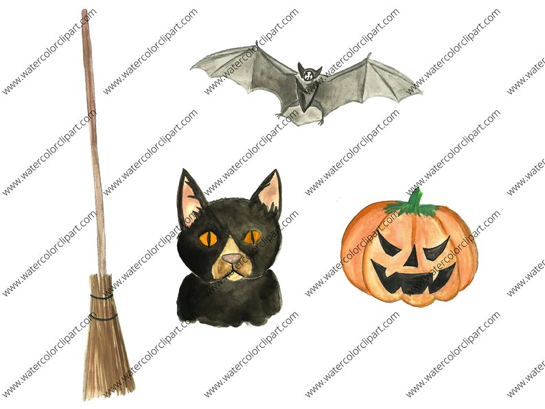 Watercolor Halloween Clipart PNG for Commercial Use, Jack O Lantern ...