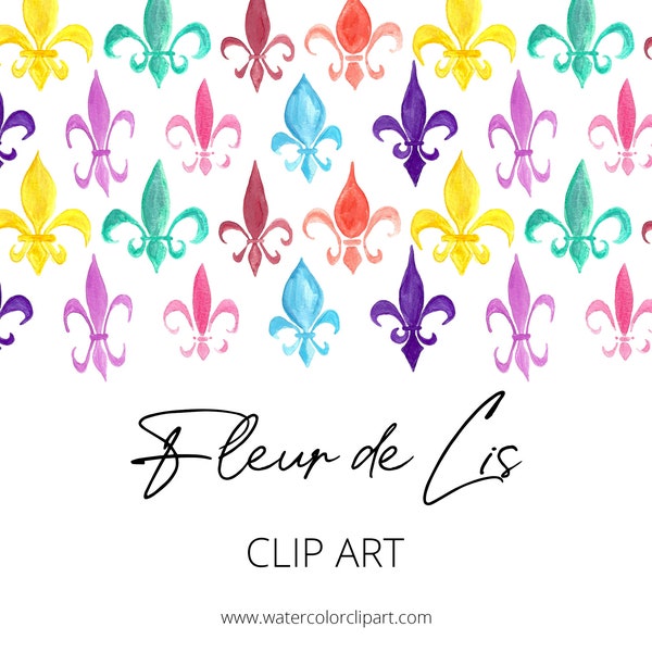 Aquarelle peinte à la main Mardi Gras Fleur de Lys Clip Art, TÉLÉCHARGEMENT IMMÉDIAT, arc-en-ciel fleur de lys, multicolore fleur de lys, La Nouvelle-Orléans, NOLA