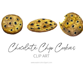 Chocolate Chip Cookies Clip Art, Baking Clip Art, Watercolor Clip Art, INSTANT DOWNLOAD, BONUS Scrapbook Paper, Cookie Art, Dessert Clip Art