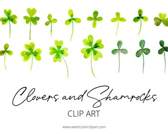 Lucky Clovers and Shamrocks Clip Art, Shamrock Clip Art, St. Patrick's Day Clip Art, Clovers Clip Art, INSTANT DOWNLOAD, Watercolor Clip Art