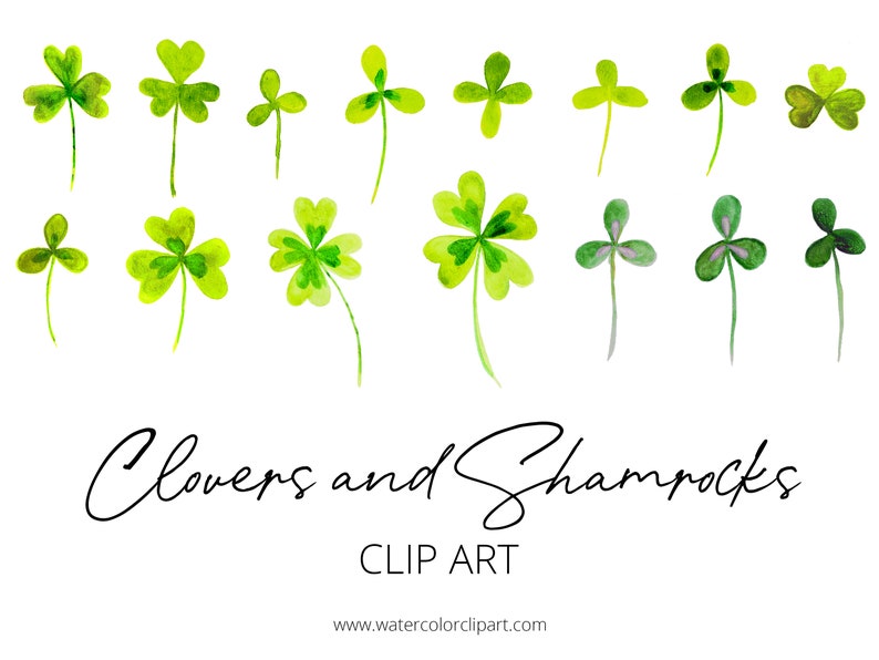 Lucky Clovers and Shamrocks Clip Art, Shamrock Clip Art, St. Patrick's Day Clip Art, Clovers Clip Art, INSTANT DOWNLOAD, Watercolor Clip Art image 1