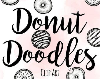 Pen and Ink Doodle Donut Clip Art, Custom Invitations Clip Art, Digital Doodle Donut Clip Art, Black and White Clip Art, Doodle Clip Art