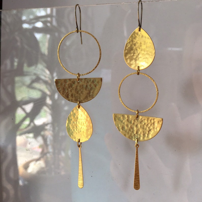 McKenzie Earrings // Brass Geometric Earrings // Modernist Gold Drop Earrings // Half Moon Hammered Earrings // Statement Earrings // 