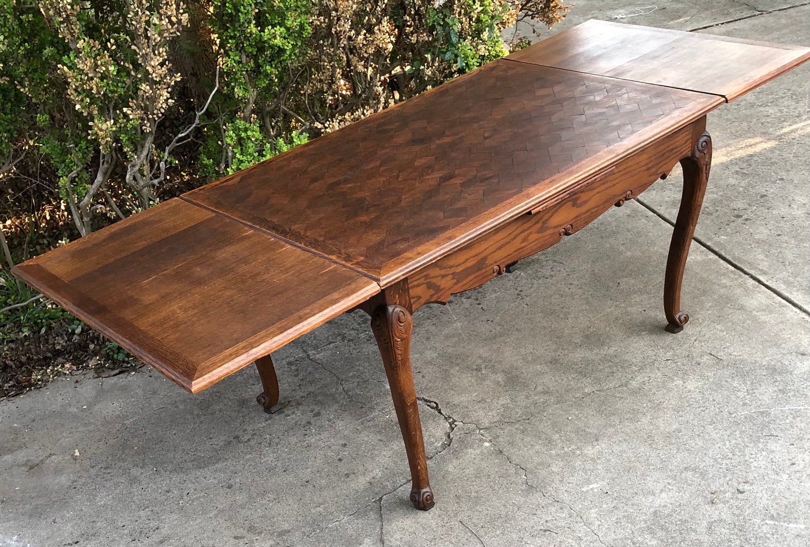 Antique French Oak Carved Parquet Top Extendable Dining Table Etsy
