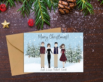 Printable Family Portrait, Custom Christmas Card, Personalised Holiday Greeting Crad, Family Illustration Card, Family Xmas Greeting Cards