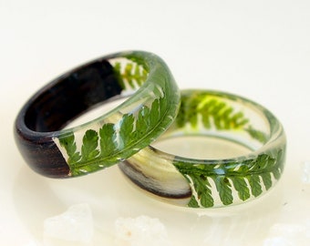 adjustable.Fern handcrafted ring Fern jewelry. Ring with fern in resin.Fern ring