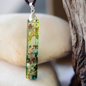 Forest Necklace For Women With Moss and Stones: Jasper, Aventurine, Jade and Malachite. Terrarium Necklace with Nature Stones