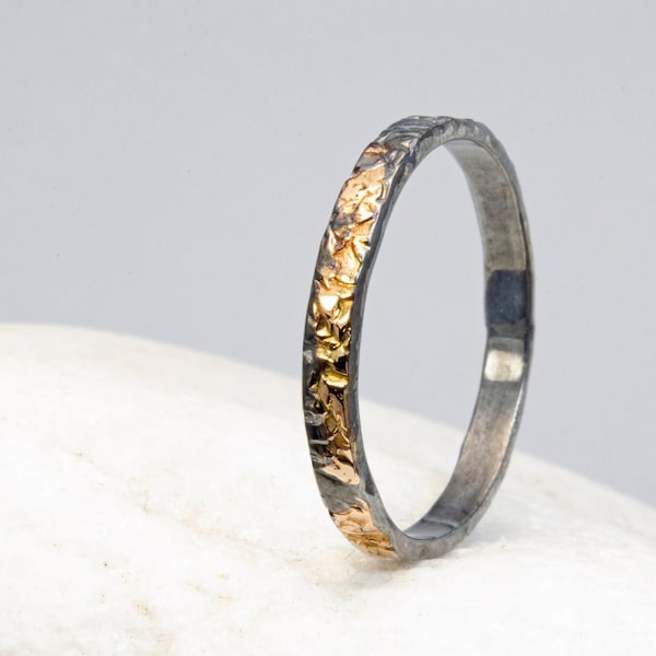 Unique men wedding band: Silver & 24ct Gold Ring. Keum boo ring - Unusual engagement rings. Two tone wedding band. Rustic ring for men