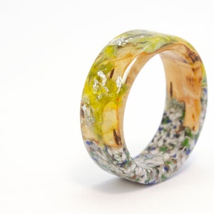 Forest Ring with Birch Bark, Birch Tree Ring. White Blue Agate Ring, Birch Rings Men with Stone, Wedding Birch Stone Ring, Moss Agate Ring