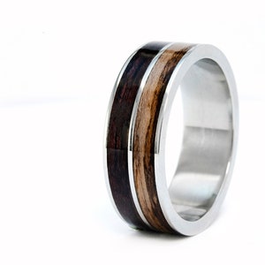 Titanium Ring with Wenge Wood, Wenge Wood Ring Men, Wood Wedding Band Men, Titanium American Walnut Rings, Titanium Wedding Band Men