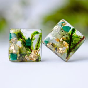Malachite Earrings, Green Malachite Earrings and Moss. Malachite Jewelry. Forest Moss Earrings. Green Malachite Stud Earrings and Moss.
