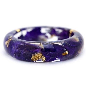 Iris Resin Ring with Real Pressed Purple and Gold24K, Purple Resin Ring , Nature Resin Ring with Pressed Purple Flowers, Mother's Day Gif