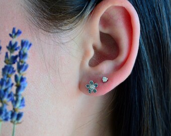 Silver Stud Earrings, sterling silver earrings girls, Very Tiny Earrings Silver, 925 Sterling Silver, Tiny Flower Post Earrings