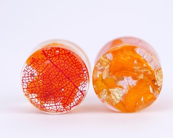 Nature Ear Plugs, Marigold Resin Plugs. Magic Resin Ear Plugs, Fairy Gauges, Real Plant Organic Gauges, Wood Resin Piercing Resin Plugs