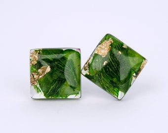 nature green earrings Real flower resin earrings Dried flower earrings green Pressed flower jewelry Resin Jewelry 925 sterling silver