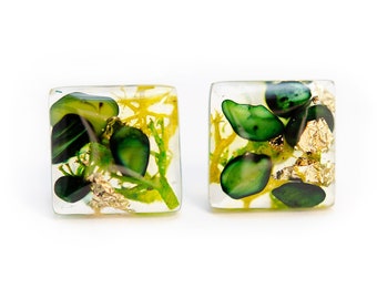 Green Malachite Earrings and moss. Malachite Jewelry. Earrings green malachite. Green Malachite Stud Earrings and moss.  Malachite Earrings