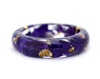 Iris Resin Ring with Real Pressed Purple and Gold24K, Purple Resin Ring , Nature Resin Ring with Pressed Purple Flowers, Mother's Day Gif