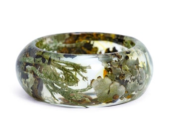 Anillo de bosque con musgo de bosque y musgo de bosque gris. Anillos inspirados en la naturaleza hechos de musgo natural. Anillo de bosque. Joyería de musgo. Musgo en Resina