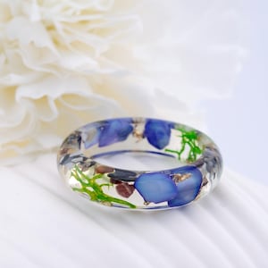Moss Ring. Ring Blue Stones, Ring with Forest Moss, Ocean Ring, Blue Ring Resin, Mother's Day Gift, Gold 24K, Ideal Gift for Ocean Lovers