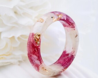 White Orchid Resin Ring with Real Pressed Petals and Gold24K, Nature Inspired Clear Ring, Pink Orchid, Gift for Her. Pink Orchid Ring