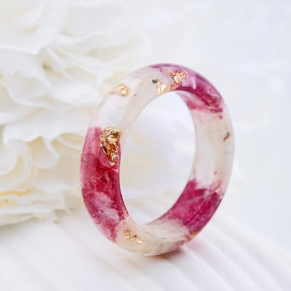White Orchid Resin Ring with Real Pressed Petals and Gold24K, Nature Inspired Clear Ring, Pink Orchid, Gift for Her. Pink Orchid Ring