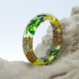 Moss Ring, Nature Inspired Resin Band,  Woodland Ring, Moss Resin Ring, Forest Resin Ring, Mother&#39;s Day Gift, Resin Ring