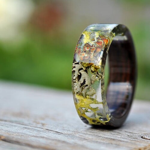 Mens Forest Ring With Wood and Moss Nature Wooden Wedding Etsy