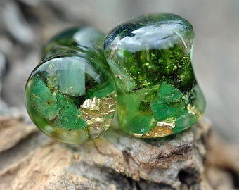 Bouchons d'oreilles en mousse verte, Bouchons d'oreilles en mousse véritable, Jauges d'oreille botaniques, Poids auriculaires en résine naturelle, Bouchons d'oreilles en malachite véritable, Bouchon naturel, Bouchon organique