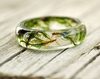Nature Inspired Resin ring, Moss Ring,Woodland Ring , Forest ring, Terrarium Resin Ring, Green Moss Ring