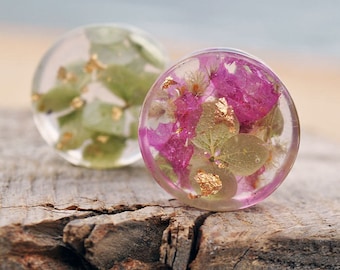 Ear plugs,  Real flower plugs, Resin plug earrings, Magic Resin Ear Plugs, Fairy Gauges, Real Plant Organic Gauges, Wood Resin Piercing
