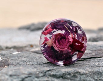 Ear Plugs, Burgundy Rose Ear Gauges, Botanical Ear Plugs, Flower Stretchers, Ear Weights,  Romantic Plugs, Rose Gauges, Botanical Ear Plugs