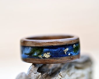 Secret World Inside the Ring. Wooden Rings for Women Wooden Rings Men. Blue Resin. Wood Resin Ring. Wood Resin Ring. Walnut Wood Ring
