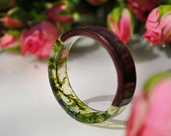resin moss rings Womens wood ring Forest jewelry nature lover gift men moss terrarium natural moss botanical jewelry rings for women rings